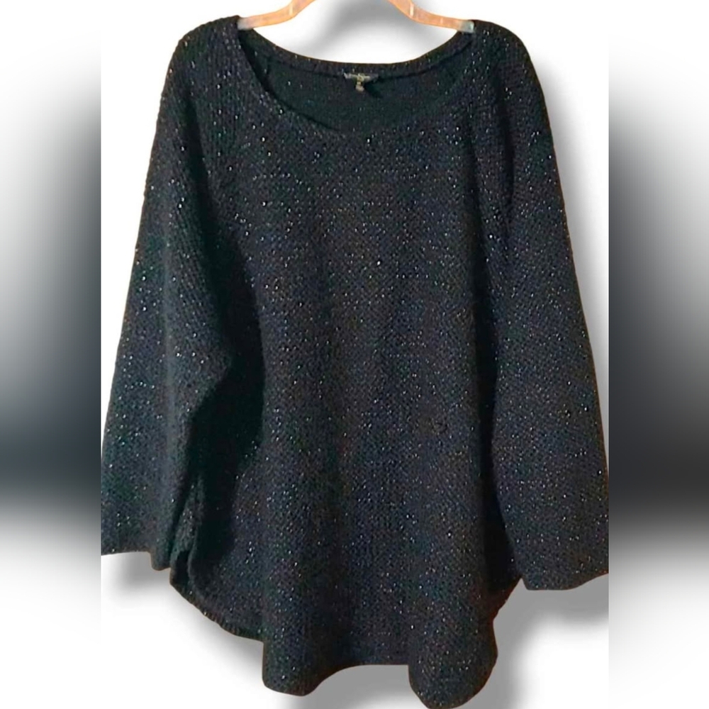 Jessica Simpson Black Glittery Knit Confetti Crewneck Sweater Womens Plus 3X